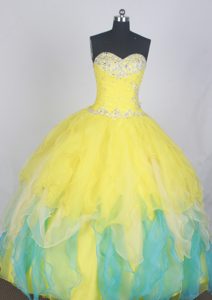 New Ruched Sweetheart Yellow and Blue Layered Quinceanera Dresses