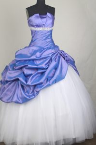 Lavender and White Flowers Beaded Pick-ups Quinceanera Dresses 2014