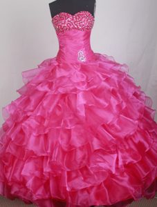 Beaded Sweetheart Ruching Ruffled Layers Bundaberg Quinceanera Dress