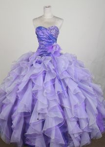 Ruching Beading Lilac Organza Blainville Sweet 16 Dress with Ruffles