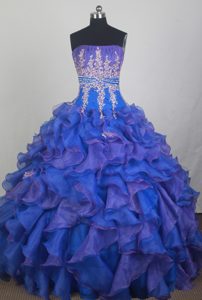 Appliques Ruched Blue and Purple Victoria Sweet Quinceanera Dress