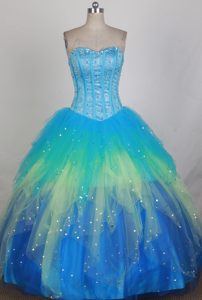 Beading Colorful Blue Sweetheart Quinceanera Dresses in Liverpool