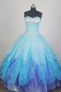 Ruched Beading Sweetheart Colored Quinceanera Dress with Ruffles