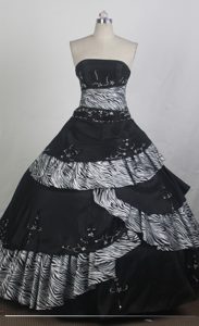 Zebra and Black Appliques Taffeta Sweet 16 Quinceanera Dresses