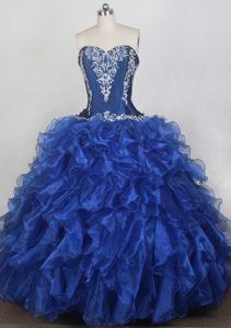 Embroidery Blue Organza Ruffled Quinceanera Dresses in Mississauga