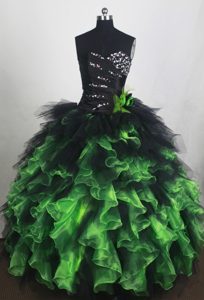 Ruffled Green and Black Beading Quinceanera Dresses in Montreal