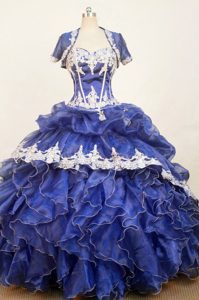 Appliques Sweetheart Floor-length Ruffled Blue Quinceanera Dress