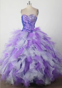 Sweetheart Beading Ruffles Quincenera Dresses in Purple and White