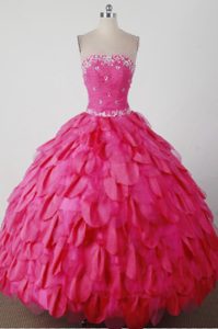 Hot Pink Strapless Beading Petal Layers Quincenera Dresses