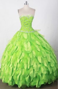 Beading Strapless Petals Lime Green Sweet Sixteen Dresses