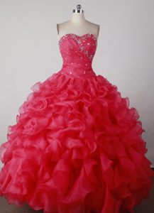 Beading Sweetheart Floor-length Red Ruffles Quincenera Dresses