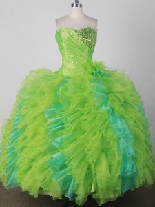 Ruffles and Beading Sweetheart Lime Green Quincenera Dresses