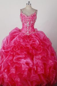 Beading Straps Ruffles Hot Pink Quincenera Dresses on Sale in Puno