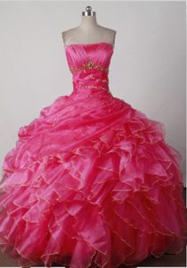 Pleated Strapless Hot Pink Ruffles Sweet 16 Quinceanera Dresses