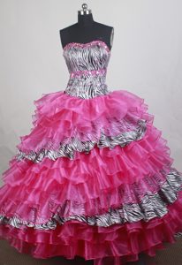 Zebra Ball Gown Strapless Ruffled Floor-length Sweet 15 Dresses