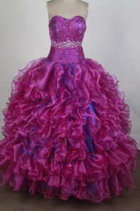 Fuchsia Ball gown Sweetheart Beading Ruffled Quince Dresses