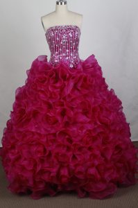 Strapless Beading and Ruffles Quinceanera Gowns in Fuchsia