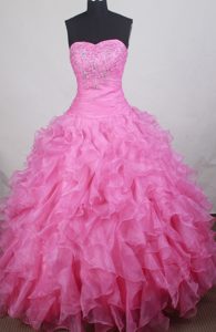 Pink Sweetheart Beading Quinceanera Dresses in Pink and Ruffles
