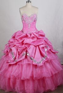 Appliques and Beading Sweetheart Sequin Pink Dresses For 15