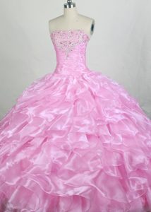 Beading Strapless Pink Pick-ups Sweet Sixteen Quinceanera Dresses