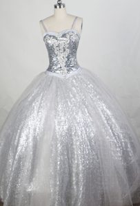 Sequin Sweetheart Ball gown Straps Dress For Quinceanera in Silver