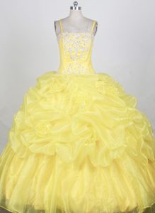 Beading Ball gown Straps Pick-ups Dresses For 15 in Yellow at Sullana