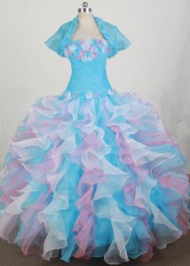 Colorful Flowers Ruched Strapless Ruffled Dresses For a Quince