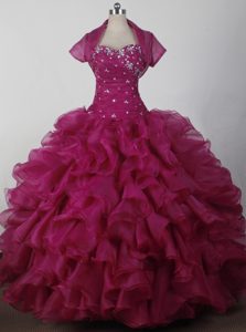 Fuchsia Sweetheart Ruffled Beading Dress For Quinceaneras With Jacket