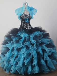 Beaded Sweetheart Ruffled Sweet Sixteen Quinceanera Dresses in Black and Blue
