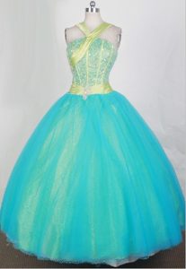 Beading Halter Top Quinceanera Dresses in Turquoise with Belt