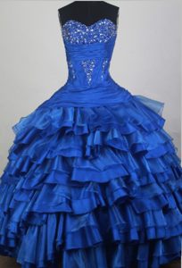 Royal Blue Ruching Sweetheart Dress For Quinceanera with Ruffles and Beading