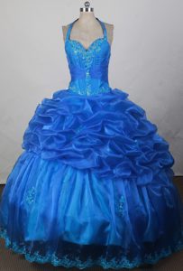 Halter Top Sweetheart Beading Quinceanera Gown Dress in Blue