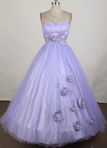 A-line Lilac Ruching Strapless Quinceanera Gowns with Hand Made Flowers