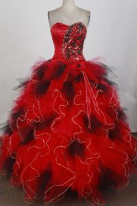 Sweetheart Quinceanera Dress with Ruffles and Beading in Red and Black
