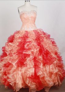 Beaded Sweetheart Quinceanera Dresses in Orange with Ruffles