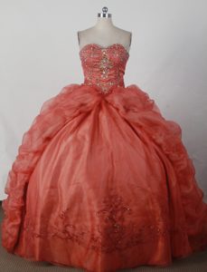 Orange Strapless Beading and Appliques Sweet Sixteen Dresses