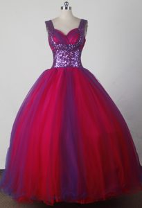 Purple Sequin Sweetheart Straps Red Dresses For a Quince in Cusco