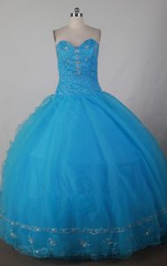 Blue Ball Gown Sweetheart Floor-length Beading Quinceanera Dress