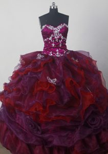 Appliques and Beading Sweetheart Quinceanera Dress in Burgundy