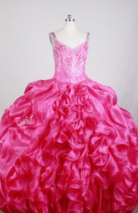 Hot Pink Straps Beading Sweet Sixteen Quinceanera Dresses