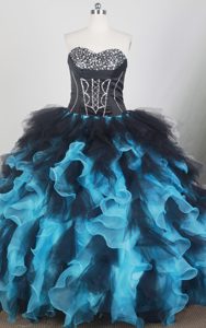 Beading Sweetheart Black and Aqua Dresses For a Quinceanera