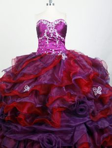Sweetheart Appliques Colorful Quinceanera Dress with Pick-ups and Ruffles