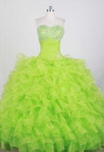 Yellow Green Beaded Ball Gown Strapless Ruffled Sweet 15 Dresses