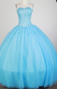 Beading Strapless Floor-length Baby Blue Quinceanera Dress