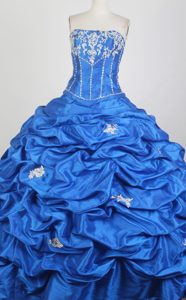 Royal Blue Strapless Sweet Sixteen Dresses with Pick-ups and Appliques