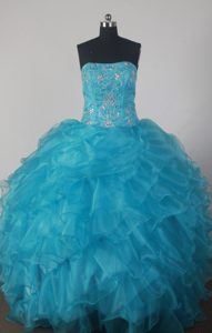 Strapless Ruffles Ball Gown with Beading Quinceanera Dress in Blue
