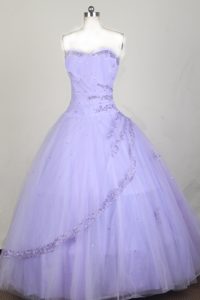 Appliques Lilac Strapless Floor-length Dresses for Quinceanera