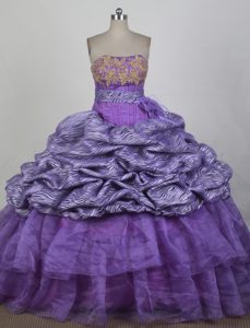 Purple Strapless Floor-length Embroidery Zebra Quinceanera Dress