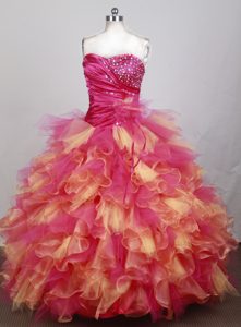 Beading Strapless Pink and Yellow Quinceanera Dresses Gowns