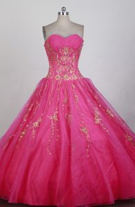 Sweetheart Embroidery Dresses For a Quinceanera in Hot Pink